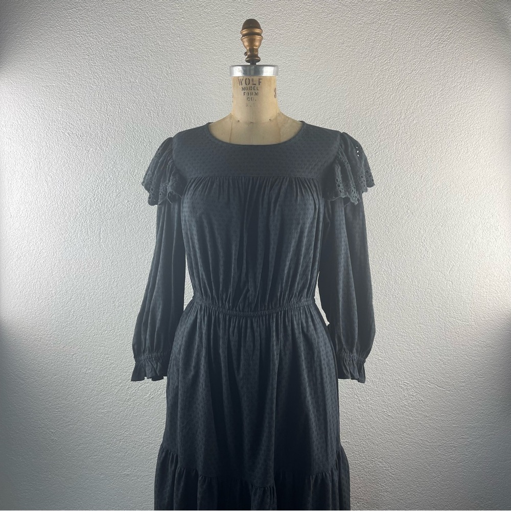 Universal Thread l S Charcoal Balloon Sleeve Scallop Ruffle Eyelet Prairie Dress